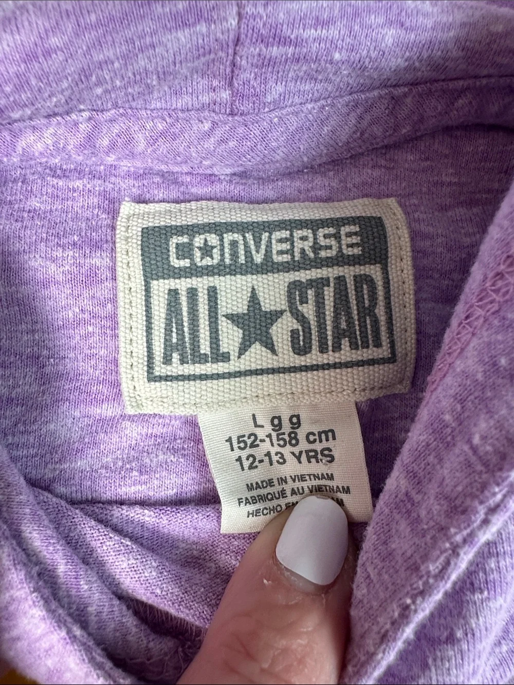 Converse Girls Long Sleeve Hooded Shirt Kids Purple Hoodie Size Large
